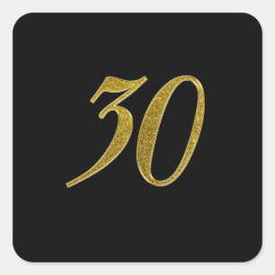 Guld Glitter nummer 30 Fyrkantigt Klistermärke