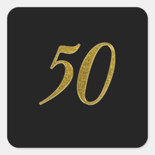 Guld Glitter nummer 50 Fyrkantigt Klistermärke