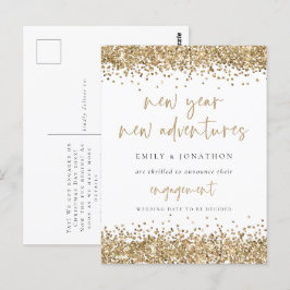 Guld Glitter, nyår Äventyr, vit Förlovning Vykort