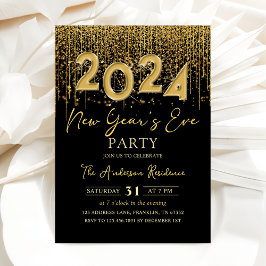 Guld Glitter Nyårsafton Party 2024 Inbjudningar
