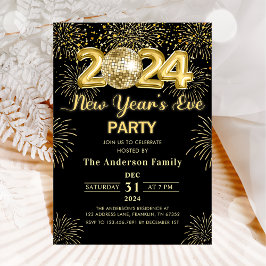 Guld Glitter Nyårsafton Party 2024 Inbjudningar
