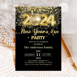 Guld Glitter Nyårsafton Party 2024 Inbjudningar