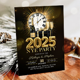 Guld Glitter Nyårsafton Party 2025 Inbjudningar