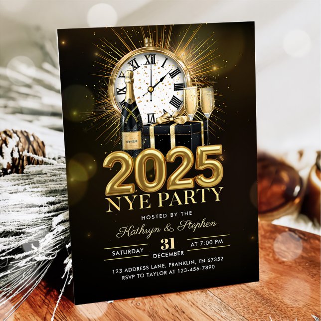 Guld Glitter Nyårsafton Party 2025 Inbjudningar (Skapare uppladdad)