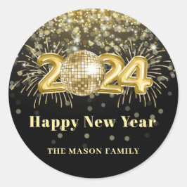Guld Glitter Nyårsafton Party Disco Boll Runt Klistermärke