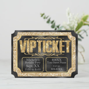 Guld Glitter och diamanter på Black Golden Biljett Inbjudningar