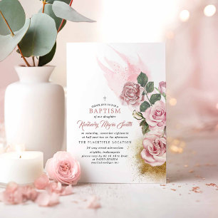 Guld Glitter och Dusty Ro Girls Baptism Inbjudningar