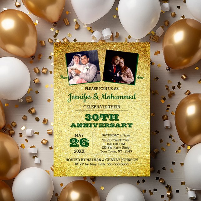 Guld Glitter och Emerald 30-årsjubiléet Inbjudningar (Skapare uppladdad)