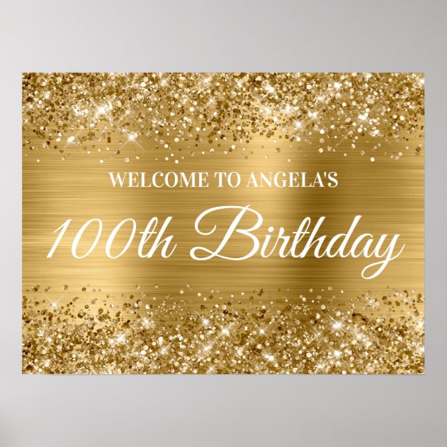 Guld Glitter och Foil 100 Birthday Välkommen Poster (Framsidan)