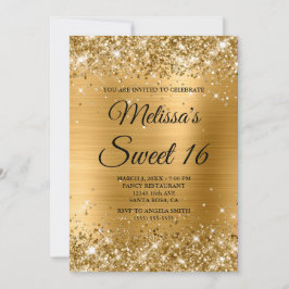 Guld Glitter och Foil Sweet 16 Finare Monogram Inbjudningar
