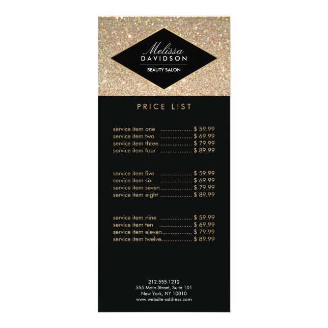 Guld Glitter och Glamor Beauty Reklamkort (Framsidan)