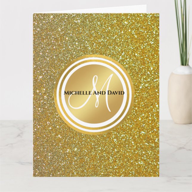 Guld Glitter och gnistra Black Monogram Newlyed Kort (Framsida)