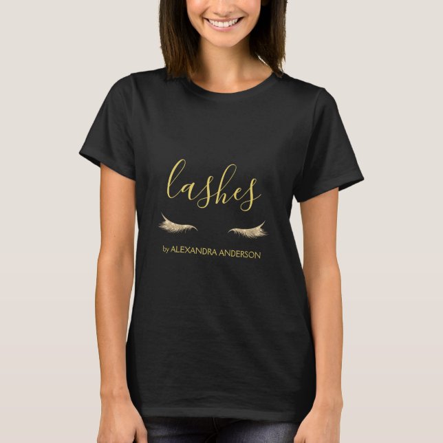 Guld Glitter och Gnistra Eyelash Extension T Shirt (Framsida)