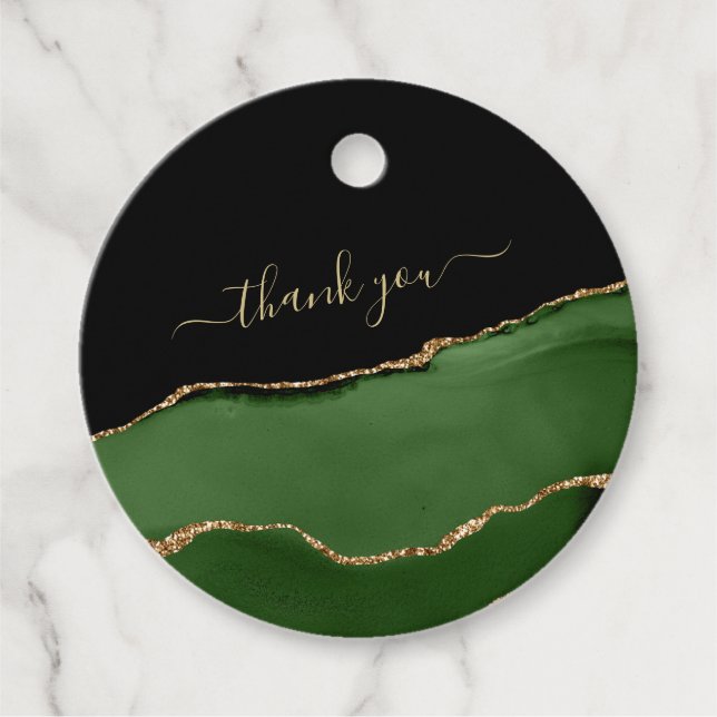 Guld Glitter och Grönt Agate Gåvor Etiketter (Framsida)