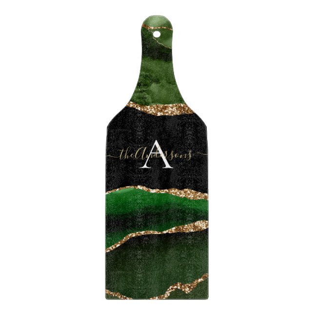 Guld Glitter och Grönt Agate Monogram (Framsidan)