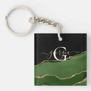 Guld Glitter och Grönt Agate Monogram