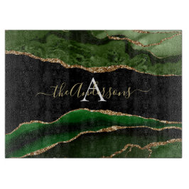 Guld Glitter och Grönt Agate Monogram