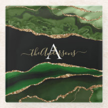 Guld Glitter och Grönt Agate Monogram