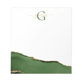 Guld Glitter och Grönt Agate Monogram Anteckningsblock