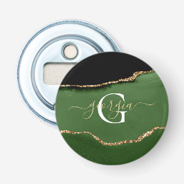 Guld Glitter och Grönt Agate Monogram Flasköppnare