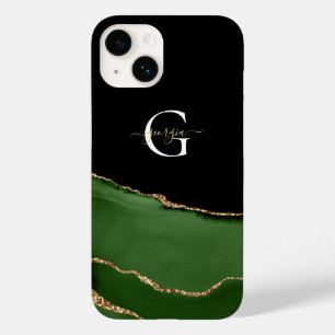 Guld Glitter och Grönt Agate Monogram Namn