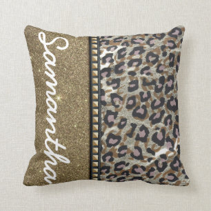 Guld- glitter- och LeopardMonogram Kudde