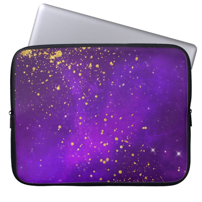 Guld Glitter och Lila Galaxy Laptop sleeve (Framsidan)