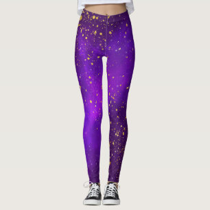 Guld Glitter och Lila Galaxy Leggings