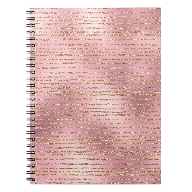 Guld Glitter och Ljusa rosa Foil Glam Rand Anteckningsbok (Framsidan)