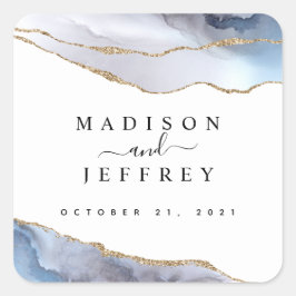 Guld Glitter och marinblått agate Bröllop Fyrkantigt Klistermärke