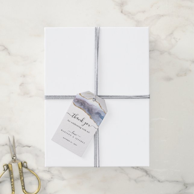 Guld Glitter och marinblått agate Bröllop Tack Presentetikett (Med Snöre)