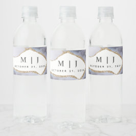 Guld Glitter och marinblått agate Bröllop Vattenflaskor Etikett