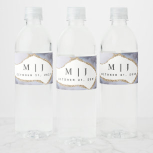 Guld Glitter och marinblått agate Bröllop Vattenflaskor Etikett