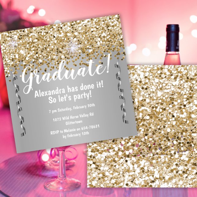 Guld Glitter och Metallic Silver Studenten Inbjudningar (Skapare uppladdad)