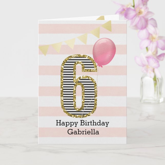 Guld Glitter och Rosa 6e födelsedagen Kort (Orkide)