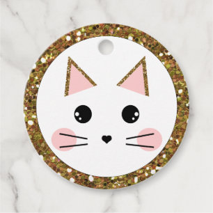 Guld Glitter och Rosa Cat Gåvor Etiketter