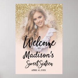 Guld Glitter och  Rosa Söt 16 FotoPoster Poster