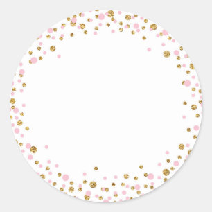 Guld Glitter och Rosa Sprinkle-etikett Runt Klistermärke
