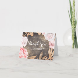 Guld- glitter- och rosablommor som gifta sig tack kort