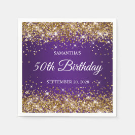 Guld Glitter och Royalets Lila 50:e födelsedagen Pappersservett