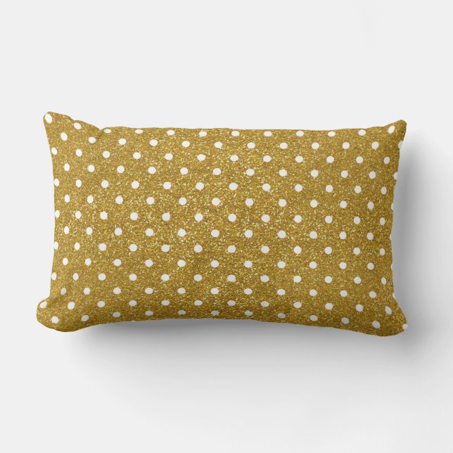 Guld Glitter och Vita Polka dots Mönster Lumbarkudde (Framsida)