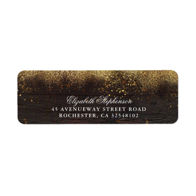 Guld Glitter och Wood Rustic Returadress Etikett (Framsidan)