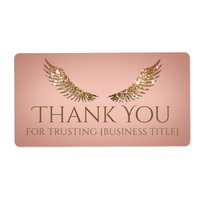 Guld Glitter Ögonfransar Vibrant Rosa Etikett Fraktsedel (Framsidan)