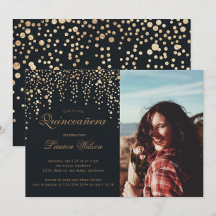guld glitter om den svarta quinceanera-fotoinbjuda inbjudningar