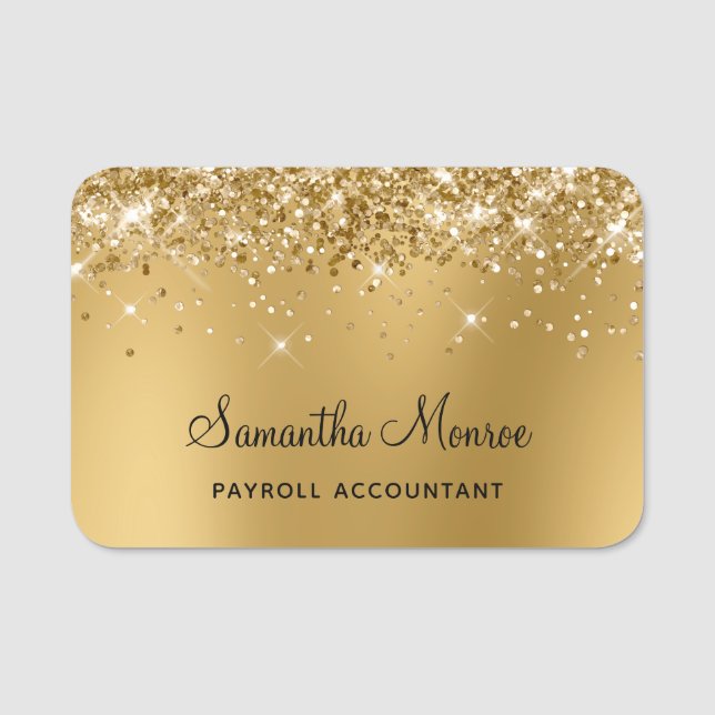 Guld Glitter Ombre Blur Namnbricka (Framsida)
