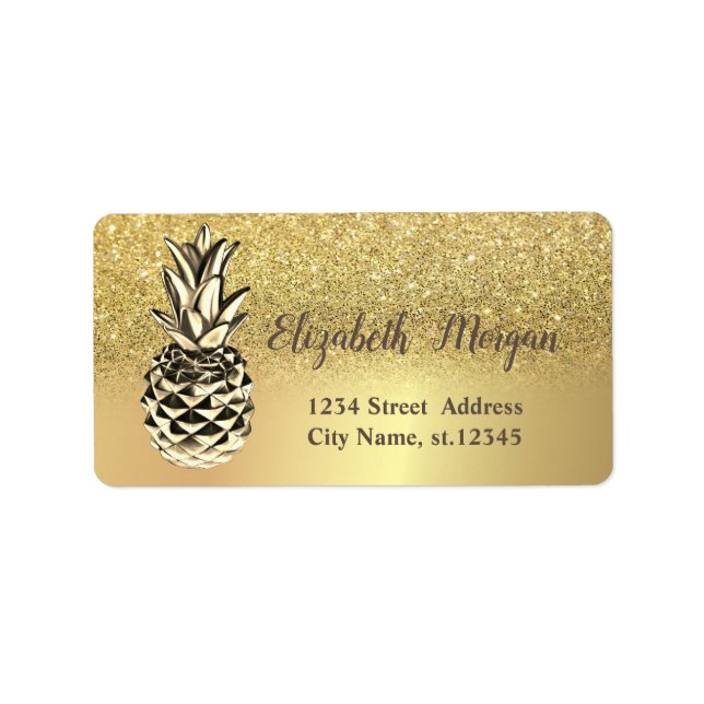 Guld Glitter Ombre Metallic Pineapple Adressetikett (Framsidan)