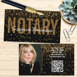 Guld Glitter on Black Anpassningsbar Photo QR-kod  Visitkort