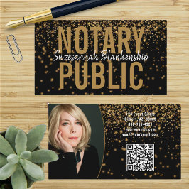 Guld Glitter on Black Anpassningsbar Photo QR-kod  Visitkort