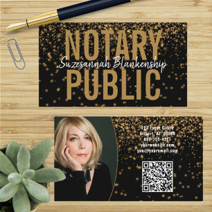 Guld Glitter on Black Anpassningsbar Photo QR-kod Visitkort