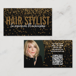 Guld Glitter over Black Anpassningsbar Foto QR-kod Visitkort